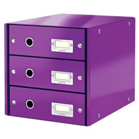 Leitz Wow Click & Store Purple 3 Drawer Cabinet with Thumbhole and Label Holders A4