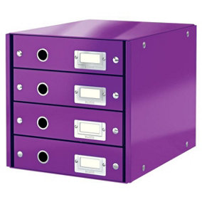 Leitz Wow Click & Store Purple 4 Drawer Cabinet with Thumbholes and Label Holders A4
