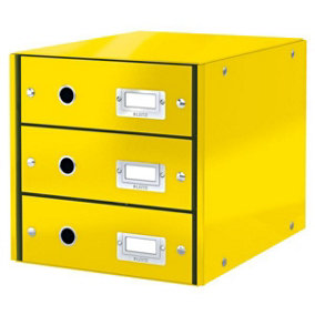 Leitz Wow Click & Store Yellow 3 Drawer Cabinet with Thumbhole and Label Holders A4