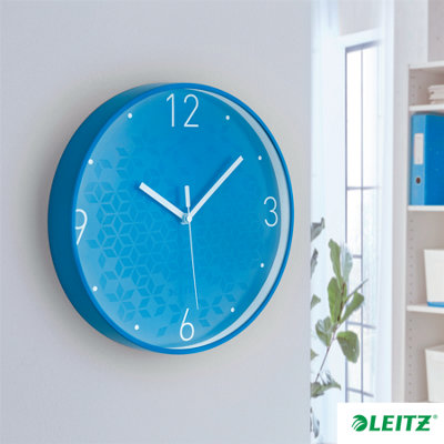 Leitz WOW Silent Office Bedroom Kitchen Wall Clock Blue 29cm D