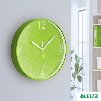 Leitz WOW Silent Office Bedroom Kitchen Wall Clock Green 29cm D