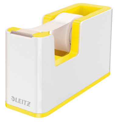 Leitz Wow White Yellow One-Hand Operation Tape Dispenser