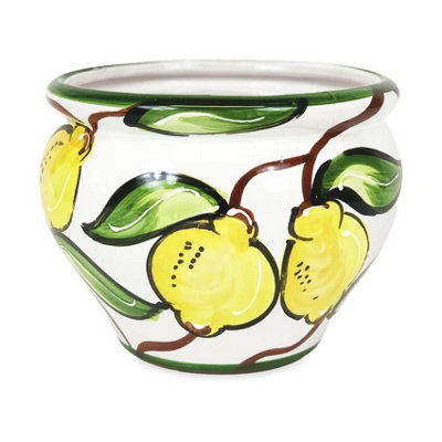 Lemons Hand Painted Outdoor Garden Patio Terrace Bola Plant Pot (D) 25cm