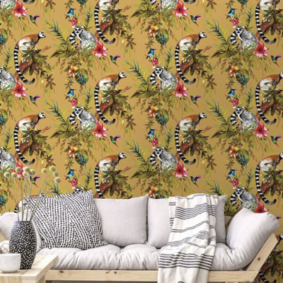 Lemur Wallpaper Yellow Ochre Holden 13050