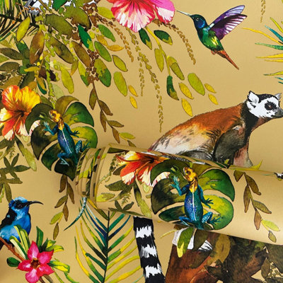Lemur Wallpaper Yellow Ochre Holden 13050
