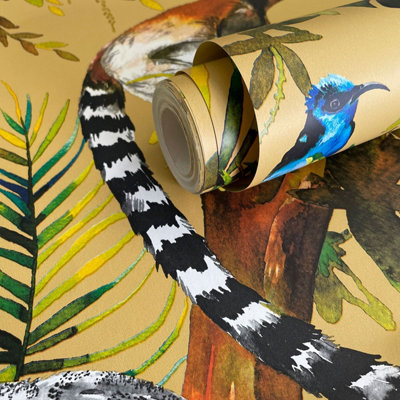 Lemur Wallpaper Yellow Ochre Holden 13050