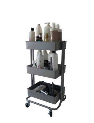 Lena 3-Tier Storage Rolling Cart, For Office/Beauty Salon/Home,Grey
