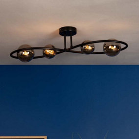 Lena 4 Light Semi Flush Ceiling Light Black