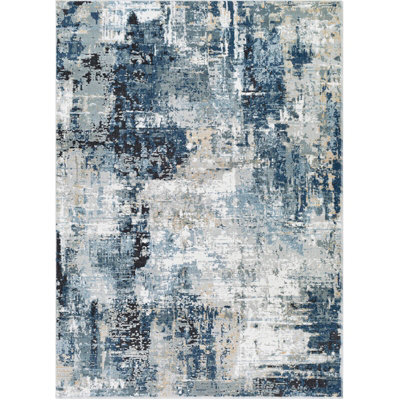 LENA Abstract Modern Marble Denim Area Rug 160 x 220 cm