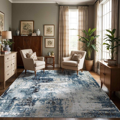 LENA Abstract Modern Marble Denim Area Rug 200 x 275 cm