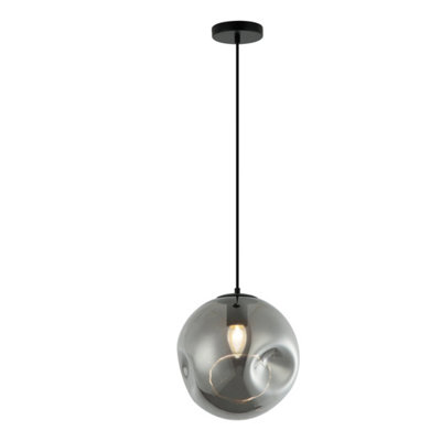 Lena E27 IP44 Pendant Light - Smoky Dimpled Glass Shade 1m Adjustable Flex (Lamp Not Included)