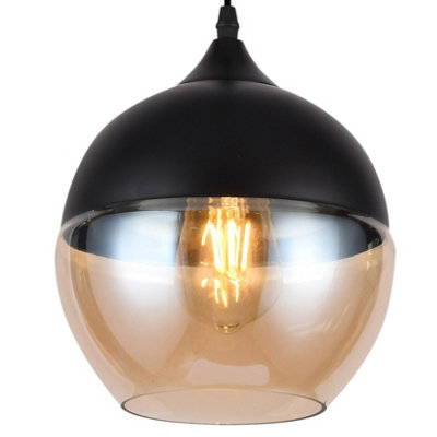 LENDER - CGC Black with Gold Smoked Glass Round Globe Pendant Ceiling Light