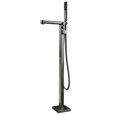 Lennox Gun-Grey Square Floor Standing Bath Shower Mixer Tap with Handset