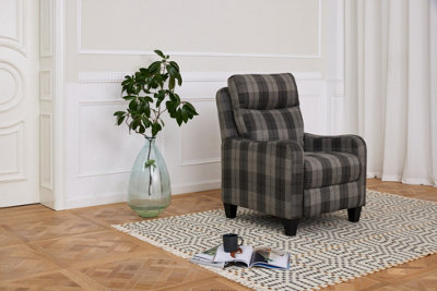 Lennox High Back Recliner Armchair Grey Tartan Chair