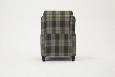 Lennox High Back Recliner Armchair Grey Tartan Chair