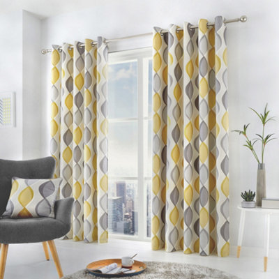 Lennox Modern Geo Print Eyelet Curtains