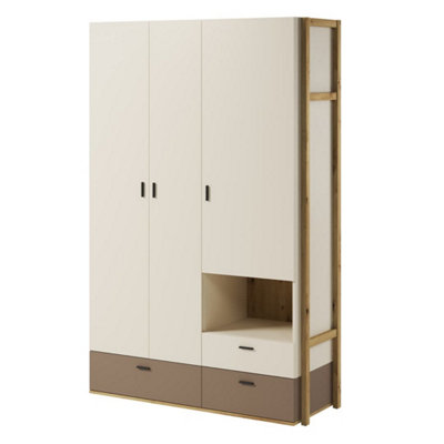 Lenny 01 Hinged Wardrobe in Beige & Oak Artisan - 1350mm x 2100mm x 510mm - Stylish Organisation Solution