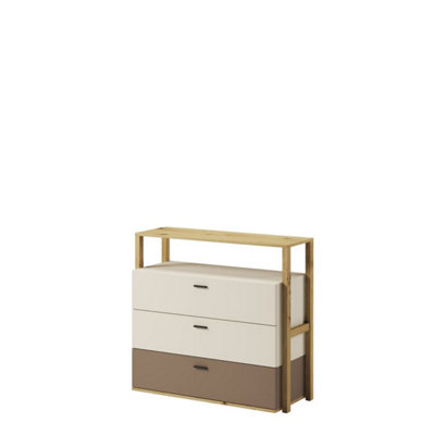 Lenny 06 Chest of Drawers in Oak Artisan & Beige - 980mm x 900mm x 400mm - Elegant Storage Solution with Open Compartment