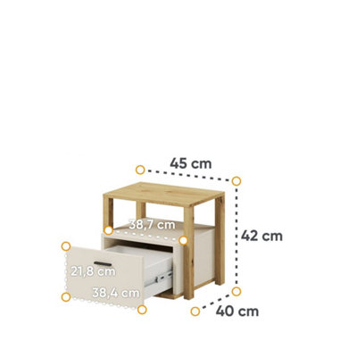 Lenny LY-07 Bedside Table in Oak Artisan & Beige - 450mm x 420mm x 400mm - Sleek Design with Practical Storage