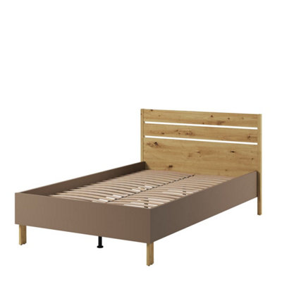 Lenny LY-08 Bed Frame in Oak Artisan, Beige & Truffle - EU Small Double 1200mm x 2000mm - Elegance & Durability Combined