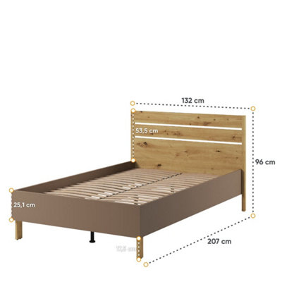 Lenny LY-08 Bed Frame in Oak Artisan, Beige & Truffle - EU Small Double 1200mm x 2000mm - Elegance & Durability Combined