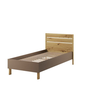 Lenny LY-10 Bed Frame in Oak Artisan, Beige & Truffle - EU Single 900mm x 2000mm - Modern Durability & Style