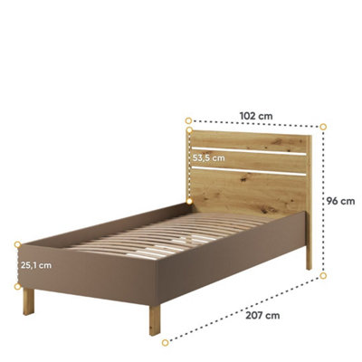 Lenny LY-10 Bed Frame in Oak Artisan, Beige & Truffle - EU Single 900mm x 2000mm - Modern Durability & Style