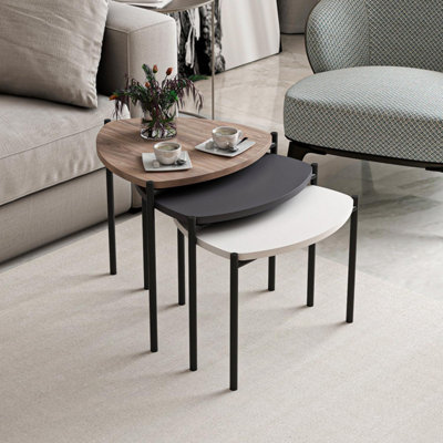 Lenny Set of 3 Nesting Table White / Grey / Oak | DIY at B&Q