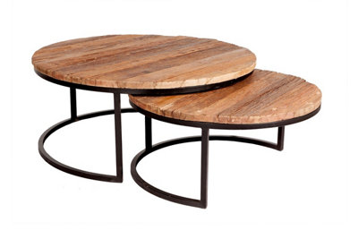 Lenong Set Of 2 Coffee Tables Railway Sleeper Wood