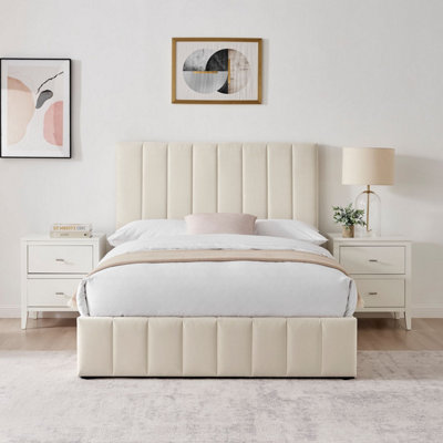 Cream king size on sale ottoman bed