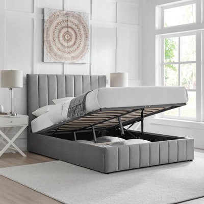 Leo Light Grey Velvet Fabric King Size 5Ft Ottoman Storage Photo Inspiration