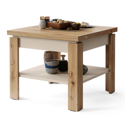 Leo Modern Extending Coffee Table - Artisan Oak & Beige