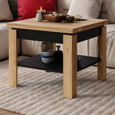 Leo Modern Extending Coffee Table - Gold Craft Oak & Black Matt