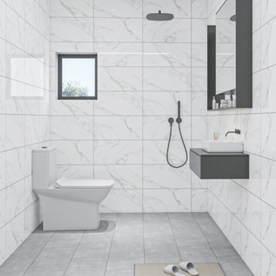 Leo Statuario Marble Effect Glossy 100mm x 100mm Rectified Porcelain Wall & Floor Tile SAMPLE