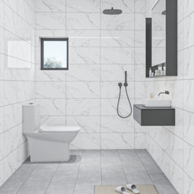 Leo Statuario Marble Effect Glossy 300mm x 600mm Rectified Porcelain Wall & Floor Tiles (Pack of 5 w/ Coverage of 0.9m2)