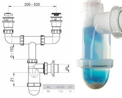 Leominor Bathroom Kitchen Double Bottle Drain Waste Trap with Transparent Body + Washing Machine Input