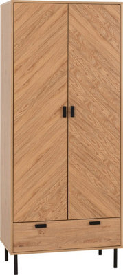 Leon 2 Door 1 Drawer Wardrobe Medium Oak Effect