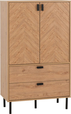 Leon 2 Door 2 Drawer Cabinet Medium Oak Effect Metal Legs