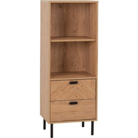 Leon 2 Drawer 2 Shelf Cabinet Medium Oak Effect Metal Legs