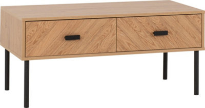 Leon 2 Drawer Coffee Table Medium Oak Effect Metal Legs