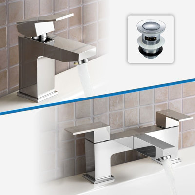 Leon Bathroom Basin Mixer Tap, Bath Filler Mixer Tap & Waste Chrome | DIY at B&Q