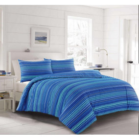 Leon Blue Stripe Duvet Cover Set Modern Fresh Bedding