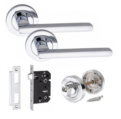 Leon Design Bathroom Door Handle Set Thumbturn and Mortise Lock Polished Chrome