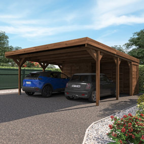 Leon Double Wooden Carport with Storage Shed 6.5 x 6m with Galvanised Concrete-in Feet