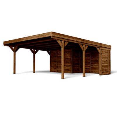 Leon Double Wooden Carport with Storage Shed 6.5 x 6m with Galvanised Concrete-in Feet - 3