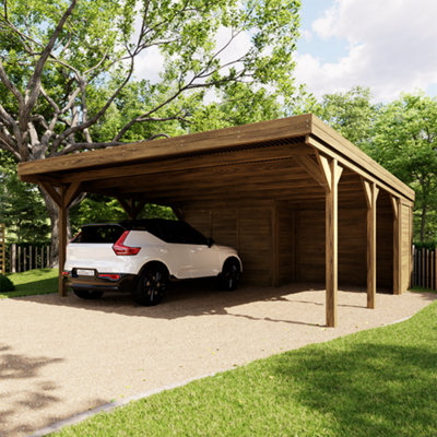 Leon Double Wooden Carport with Storage Shed 6.5 x 6m with Galvanised ...