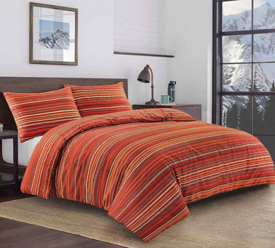 Leon Stripe Lines Printed Easy Care Reversible Duvet Cover Bedding Set