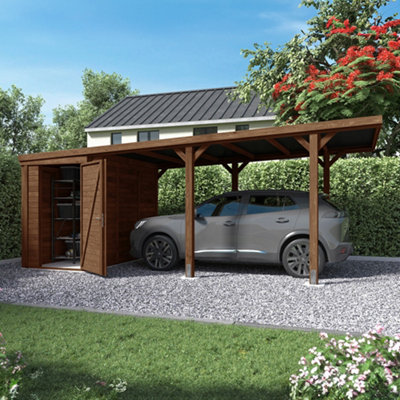 Leon Wooden Carport with Storage Shed 6.5 x 3m with Galvanised Concrete-in Feet