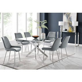 Leonardo 6 Dining Table and 6 Grey Pesaro Silver Leg Chairs