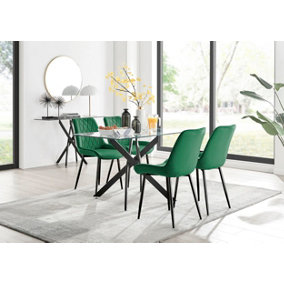 Leonardo Black Leg Glass Dining Table & 4 Green Pesaro Black Leg Chairs